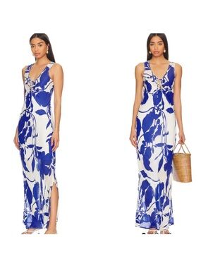 FAITHFULL THE BRAND MAXI DRESS NICOLA Blue and White Floral Size XS